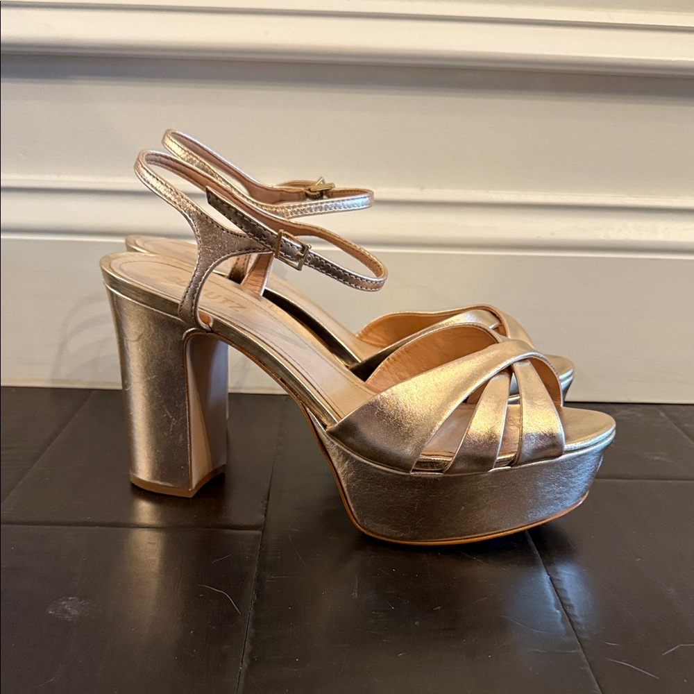 SCHUTZ Metallic Gold Platform Heels - Picture 3 of 6